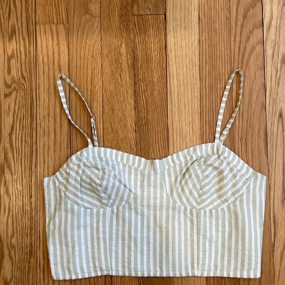 Anthropologie White and Green Fitted Bustier Camisole